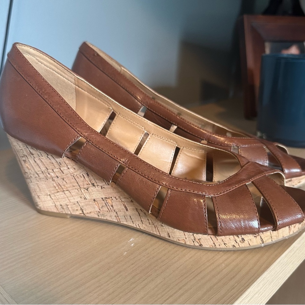 Nine West Brown Wedge Sandals with Cork Heel